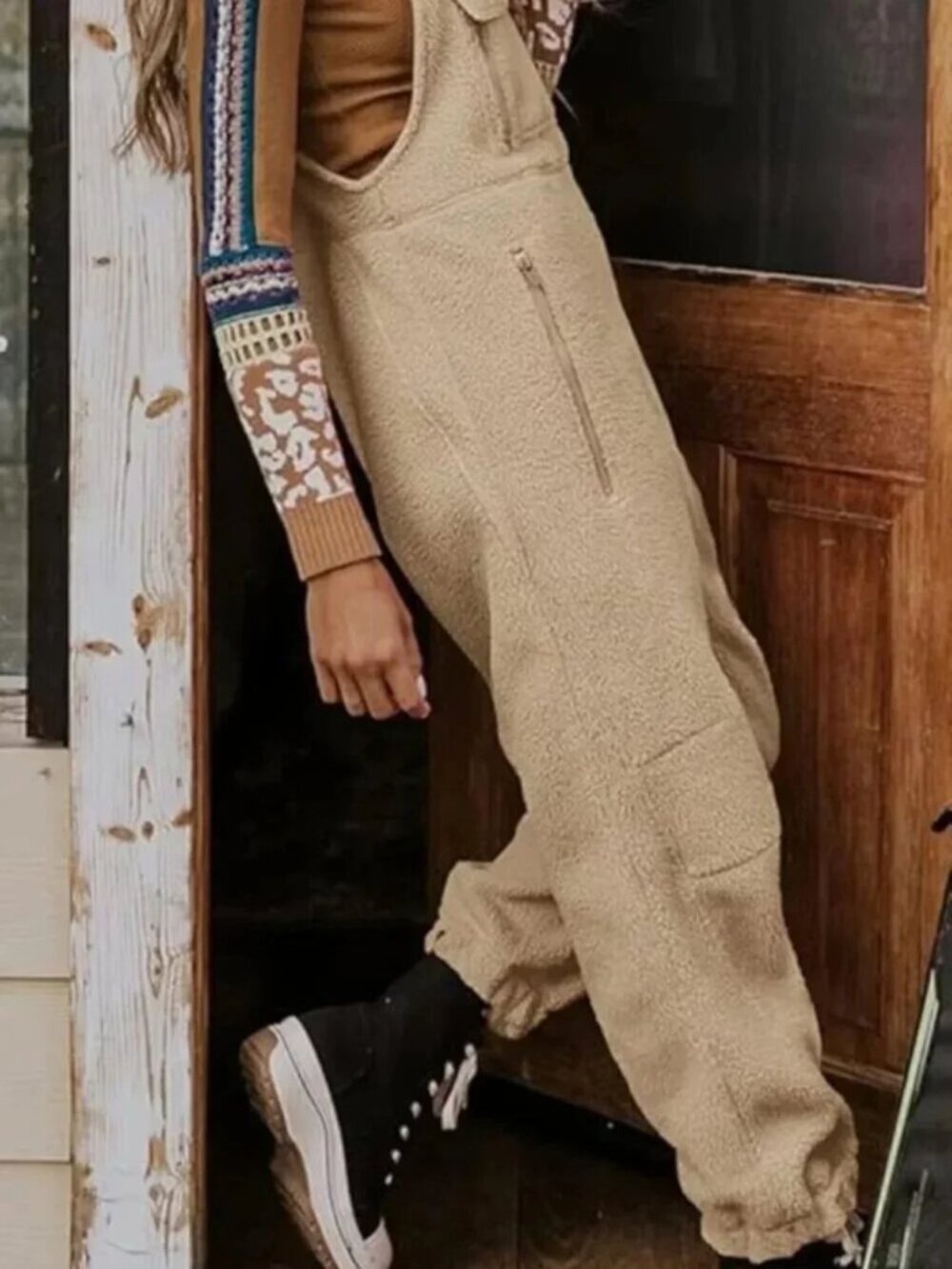 Mountain Cabin Khaki/Beige Fleece Overalls - Picture 5 of 7